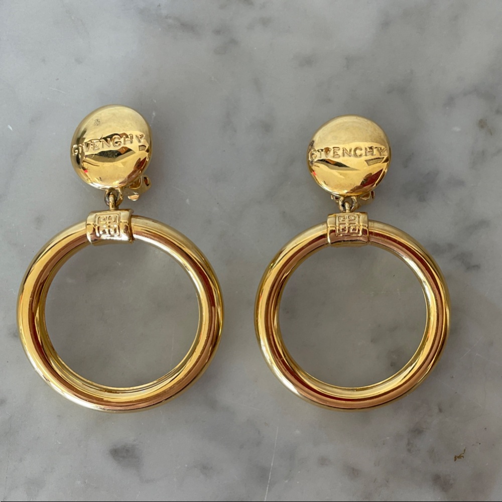 GIVENCHY Gold Door Knocker Clip On Vintage Earrings